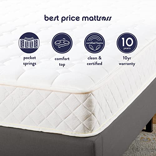 Best Price Mattress 10 Inch Euro-Top Pocket Spring-Mattress - Motion Isolation Individually Encased Pocket Springs, Comfort Foam-Top, CertiPUR-US Certified Foam, Full White