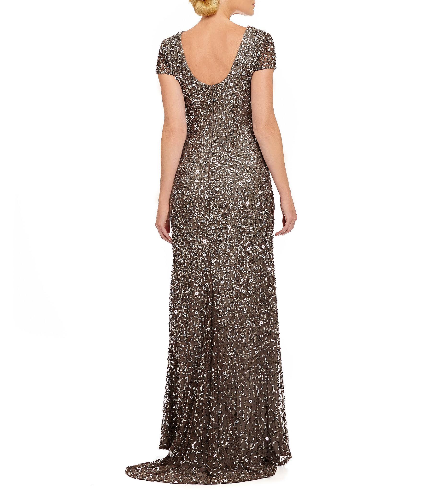 Adrianna Papell Scoop Back Sequin Gown, Blush, Size: 2