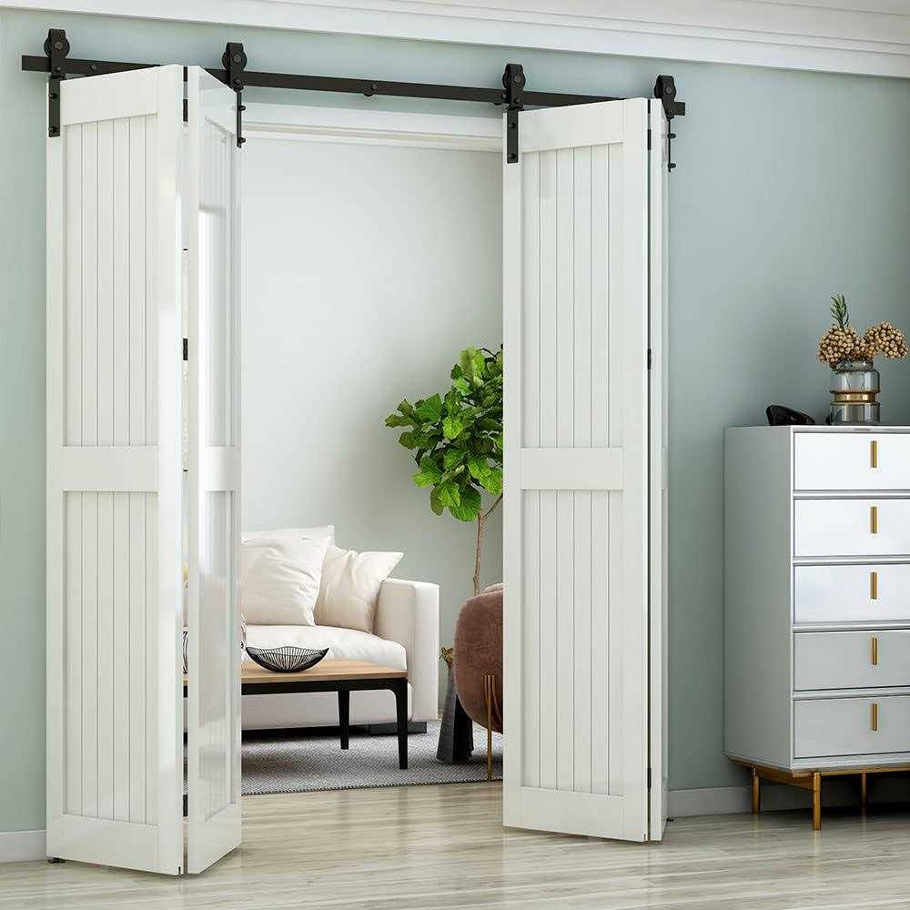 Ltiyitl Bi-folding Sliding Barn Door Hardware,Smoothly and Quietly-heavy Duty -simple and Easy to Install for 4 Doors Hardware Kit-basicj