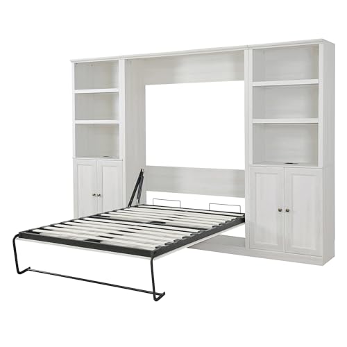 Queen Size Murphy Bed Wall Bed with a Storage Shelf, Space-Saving Wall Bed for Multipurpose Guest Room or Home Office - Gray