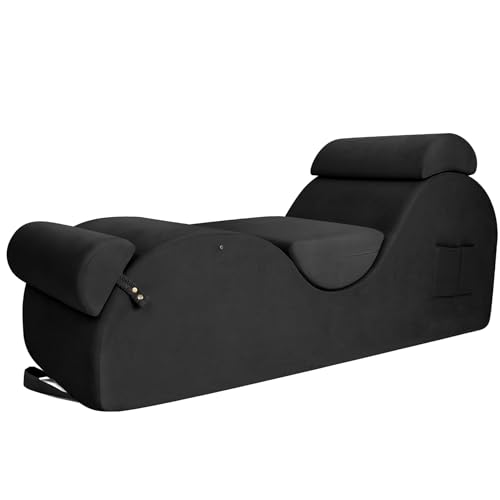 Chaise Lounge Chair for Yoga, Chaise Lounge with Headrest, Waist Pad, Foot Pad, Washable Cover Side Pockets Non-Slip Bottom, Yoga Chair for Relaxation Stretching, (Pink, X-L)