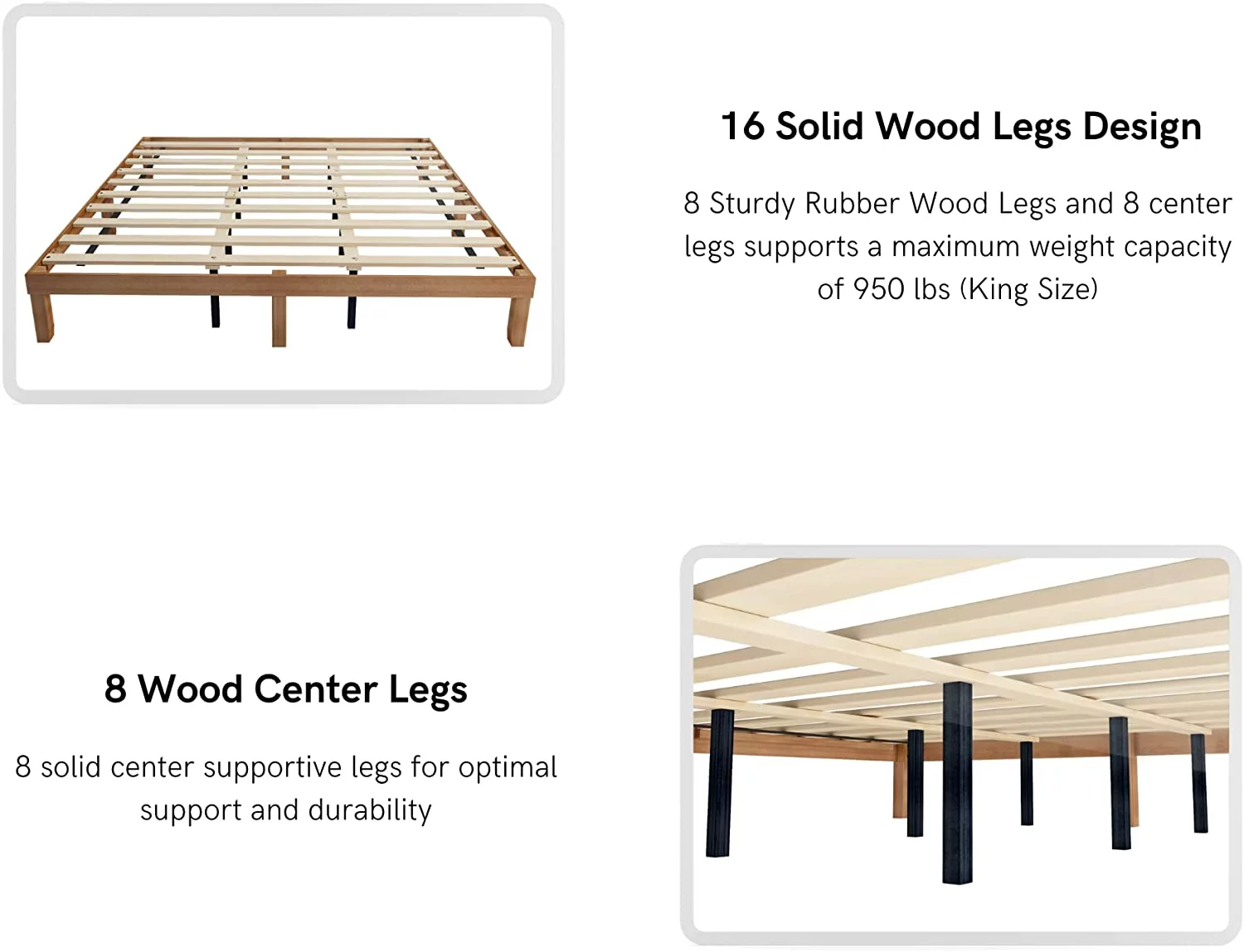 AngLink Queen Size Wood Platform Bedframe - No Headboard Bed Frame with 10 Legs Support, No Box Spring Needed, Strong Wood Slat Support, Easy Assembly丨Natural