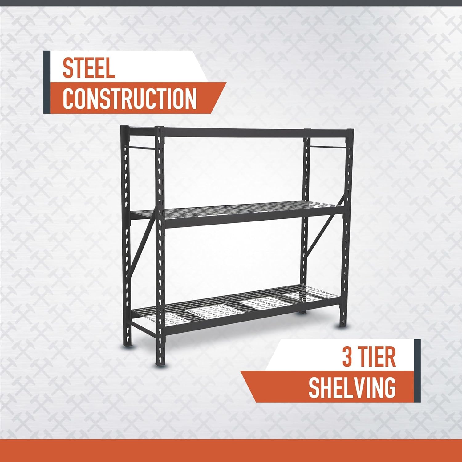 Ironton Industrial Shelving Rack, 3 Storage Shelves Steel Construction 3-Tier Rack with 2000-Lb Load Capacity Per Shelf, Garage Storage Rack