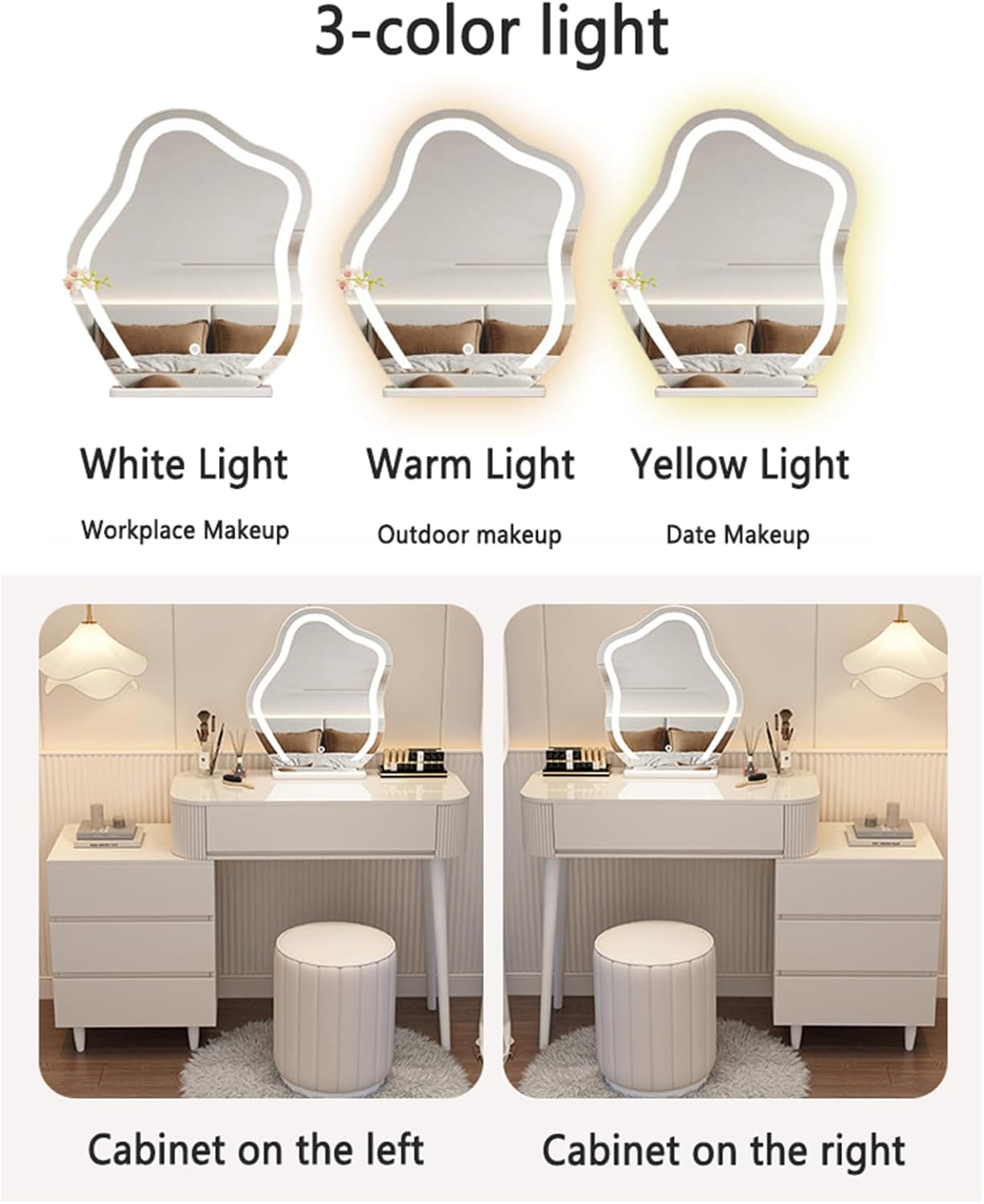 Scalable Modern Style Makeup Vanity Table with Lighted Mirror, 3 Lighting Modes Adjustable, Fashion Bedroom Large Capacity Dressing Table as for Parents Wife or Girlfriends