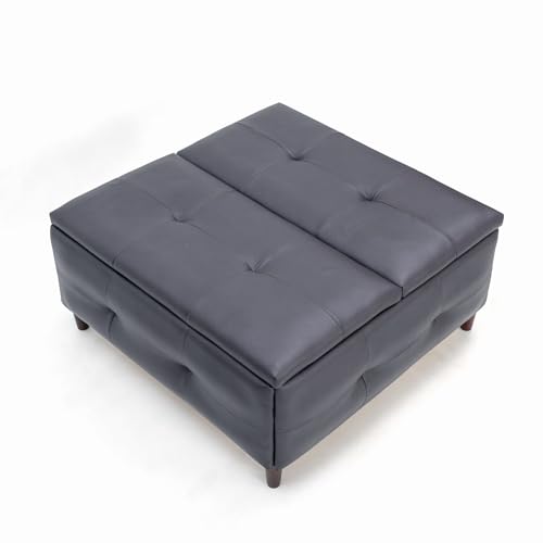 Panana Large Storage Ottoman Coffee Table with Lift Top, Square Ottoman with Storage,Upholstered Ottoman Coffee Tables for Living Room (Linen Fabric, Grey - Square Storage Ottoman Table)