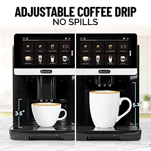 Zulay Kitchen Magia Super Automatic Espresso Machine - Espresso Coffee Maker With Grinder, Milk Frother & Insulated Milk Container - Cappuccino & Latte Machine - Touch Screen, 19 Recipes, Black/Silver