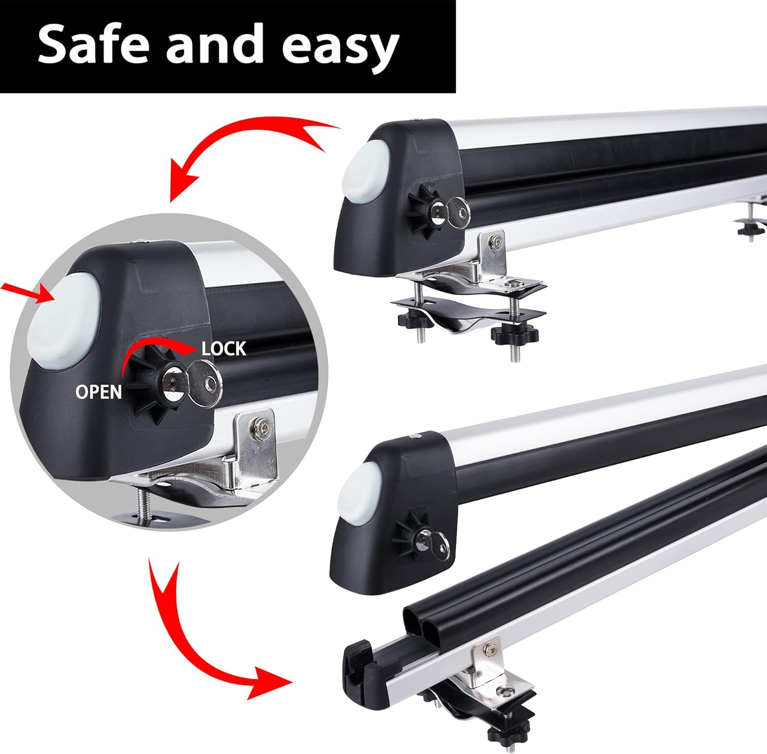 GPT RACK 33'' Ski & Snowboard Racks, Aluminum Universal Ski Roof Rack Fits for 6 Pairs of Skis Or 4 Snowboards, Ski Roof Carrier Fits for Most Vehicles Equipped Crossbars