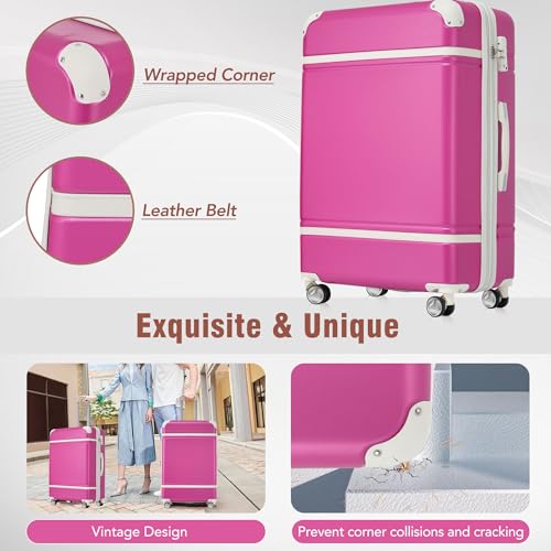 Merax Hard Shell Luggage Set, 3 Pieces 20”+28”Luggage and Cosmetic Case, Lightweight Suitcase with Spinner Wheels and TSA Lock, White