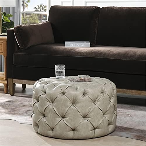 Jennifer Taylor Home Ace Round Tufted Accent Ottoman Warm Gray