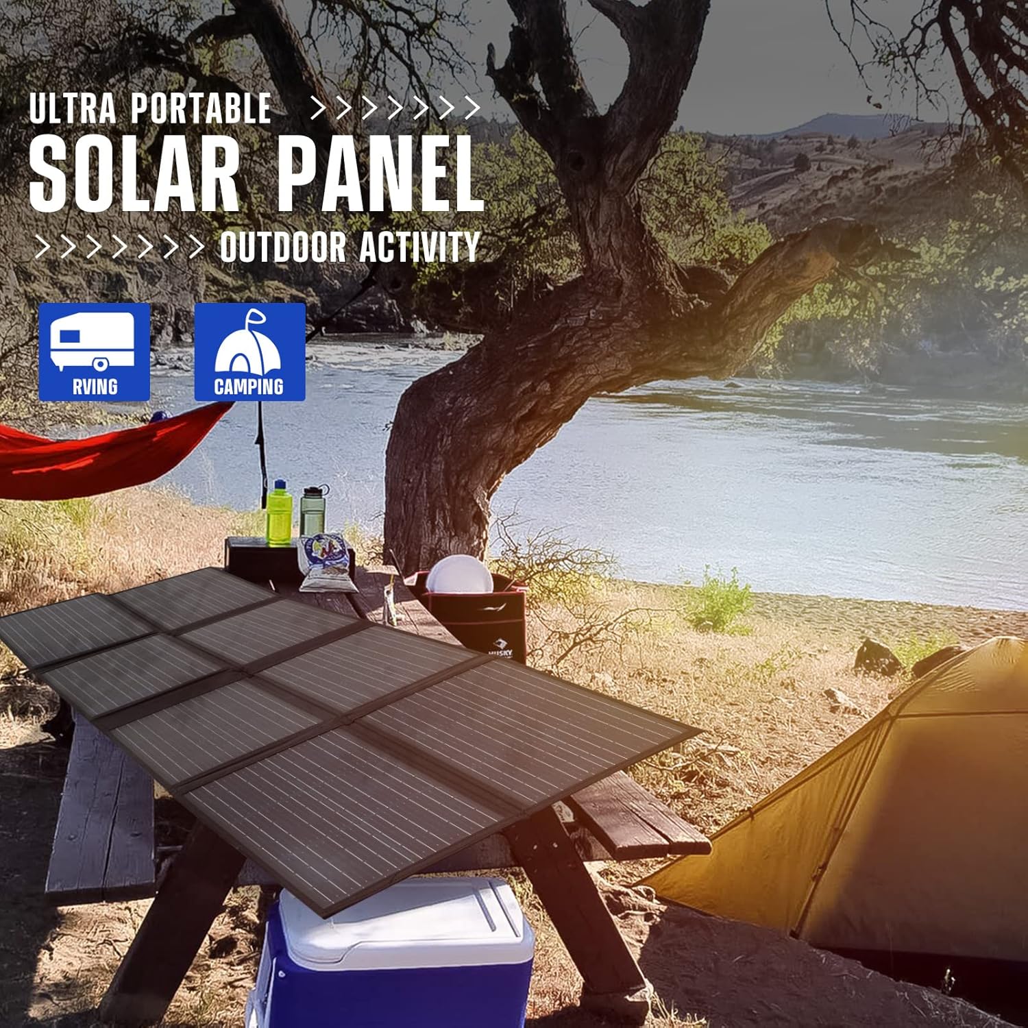 ATEM POWER 200W Portable Solar Panel - Foldable Solar Charger Monocrystalline with 20A MPPT Charger Controller 5V USB Output for 12V Batterires/Power Station Outdoor Camper RV Off Grid
