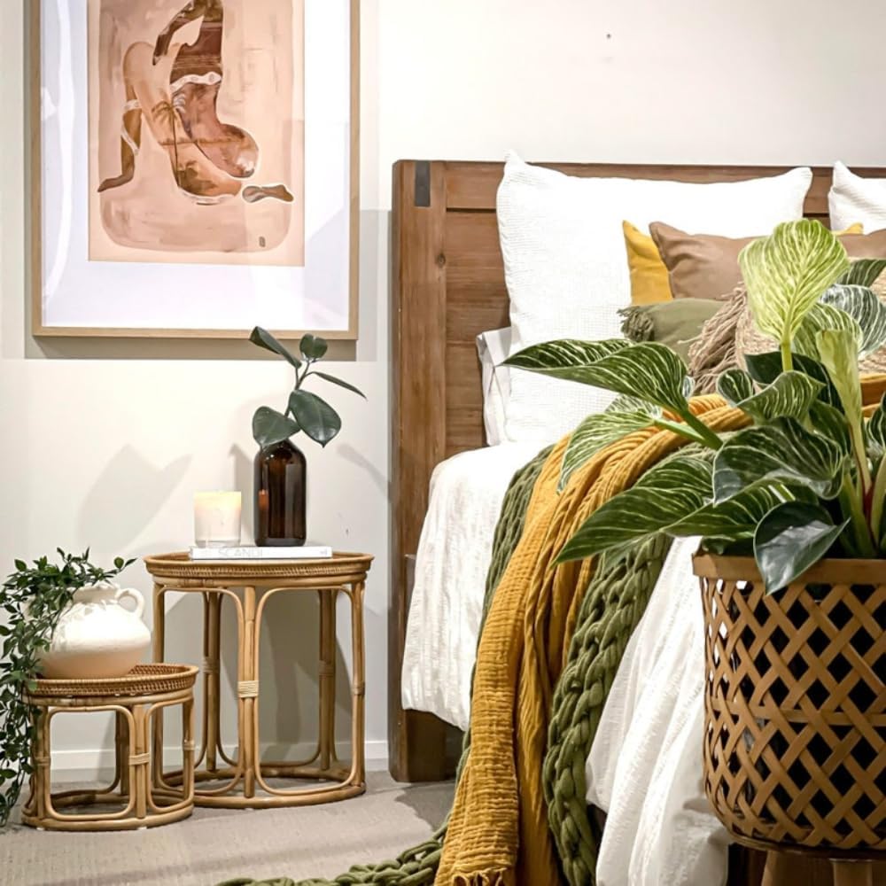 Rattan Side Table Table Set, Bedside Table Set, Minimalist Living Room Tables, Small Light Tables, End Table, Round Modern Coffee Table, Rattan Furniture, Coffee Table Nightstand for Living Room