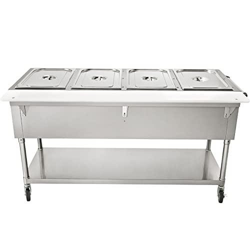 VEVOR Commercial Electric Food Warmer, 2-Pot Steam Table Food Warmer 0-100℃ w/ 2 Lockable Wheels, Professional Stainless Steel Material for Catering and Restaurants