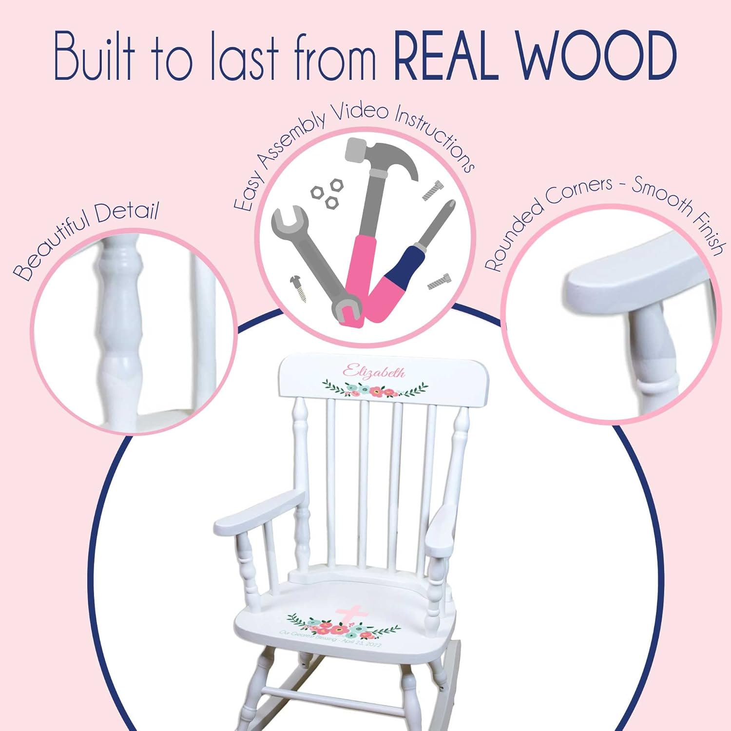 Personalized Pink Puppy White Childrens Rocking Chair
