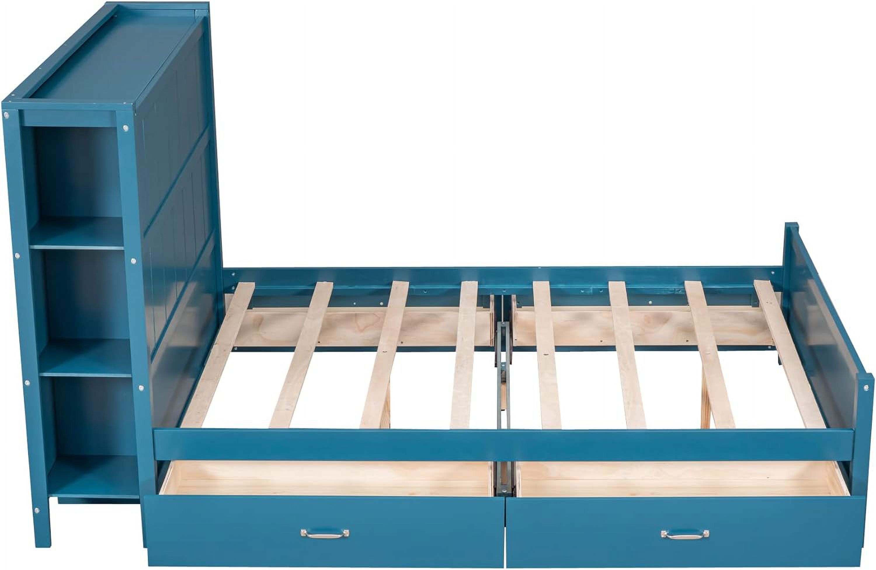 Full Size Platform Bed With Storage Drawer And Shelves,Wooden Full Bed Frame With Headboard And Footboard For Kids, Teens, Adults(Blue)