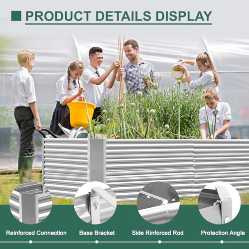 Land Guard 8x4x3ft Rectangular Galvanized Raised Garden Beds, 36" Tall Large-Capacity Metal Planter Box Outdoor, Durable Deep Raised Garden Bed, Raised Beds for Gardening Vegetables, Classic Silver