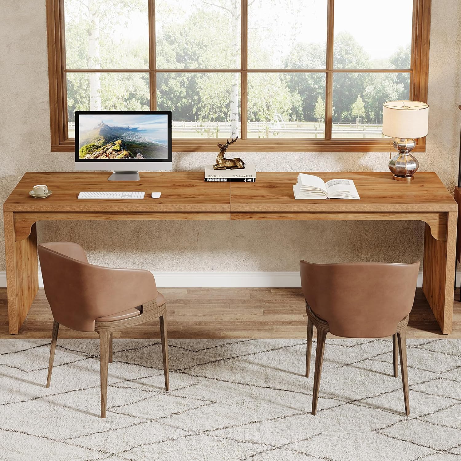 Tribesigns 78.7 Inches Long Computer Desk, Wooden Extra Long Desk Double Desk Workstation, 2 Person Desk for Home Office, Large Writing Desk for 2 People