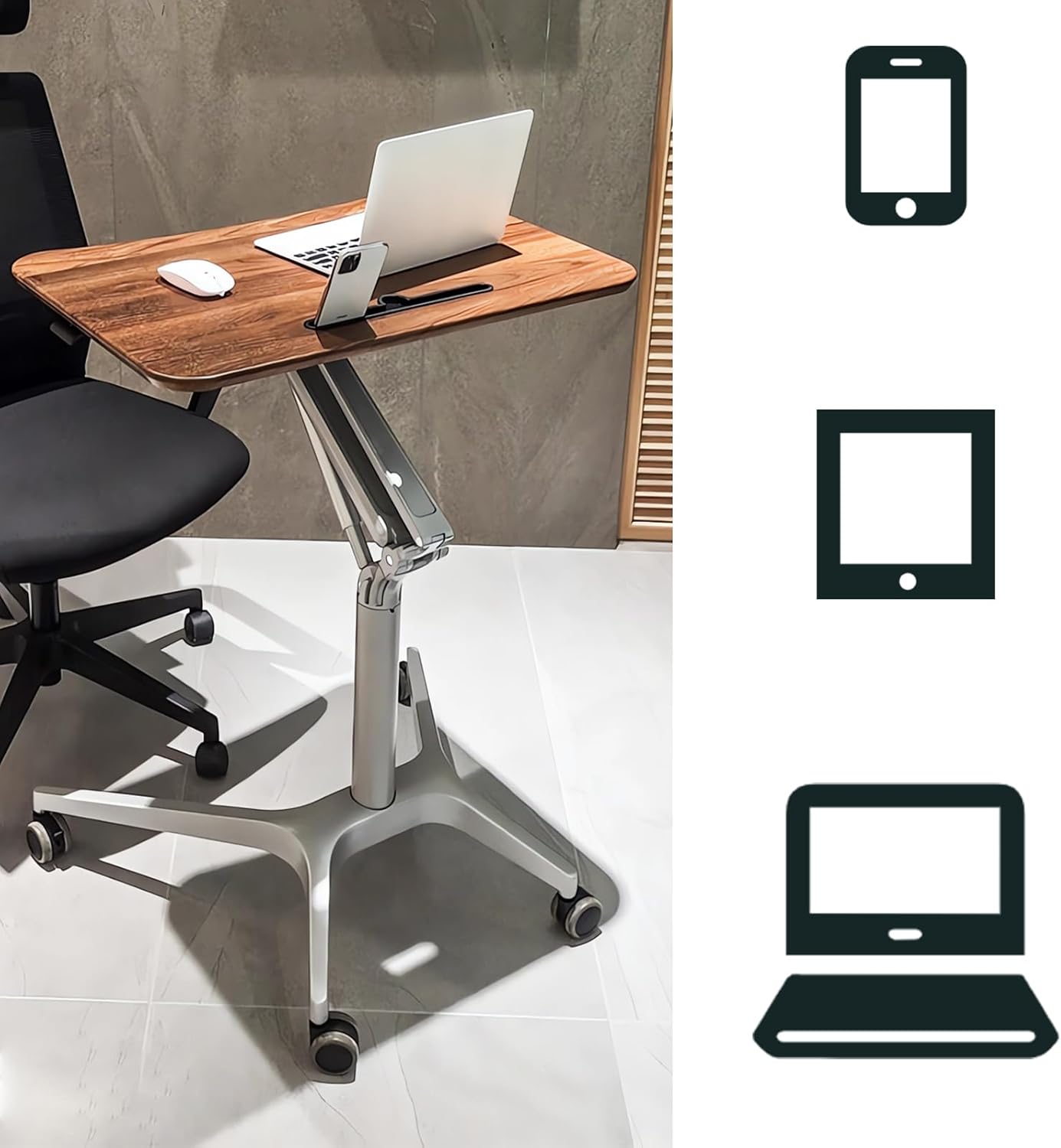 Standing Desk Adjustable Height Small Rolling Laptop Stand Desk,41.9in Standing or Sitting Computer Workstation with Wheels for Home Office Bedside Laptop Cart