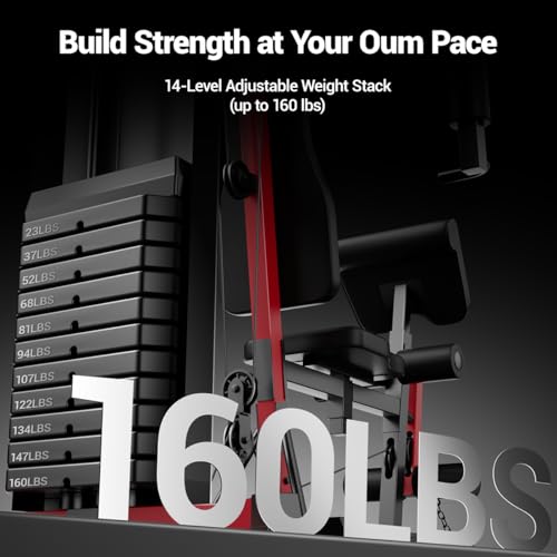 Home Gym System with 160LB Weight Stack, Multifunctional All-in-One Workout Station, Full Body Strength Training System