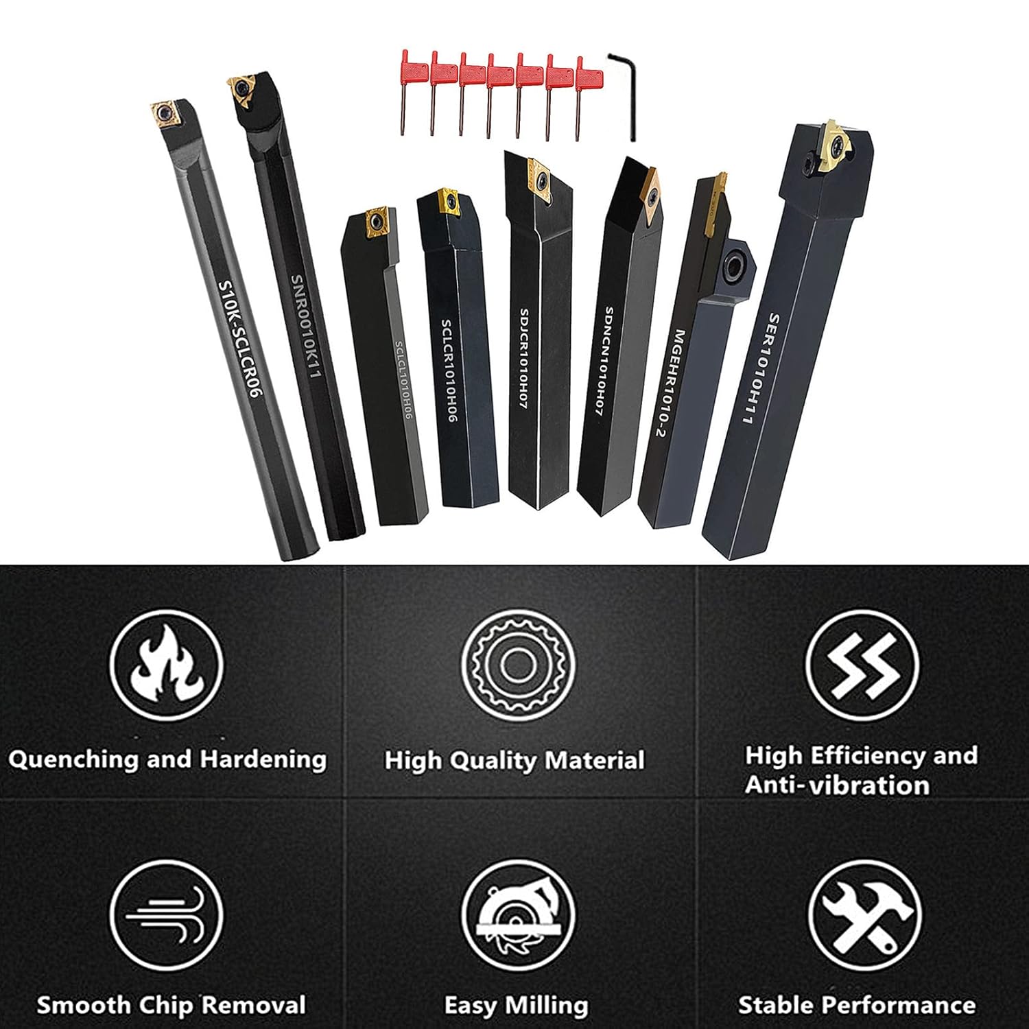 MABUARN Turning Holders 8 Sets 3/8 Shank Lathe Turning Tool Holders with Indexable Carbide Inserts for Turning Boring Grooving Cutting Threading