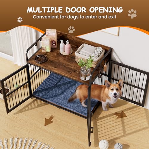 Large Dog Crate Furniture for Large Dogs, 37" Wooden Heavy Duty Dog Kennel with Double Doors, Decorative Pet House Dog Crates Side End Table Indoor(37" W×23.6" D×25.2" H)