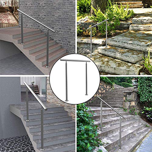 Handrails for Outdoor Steps, 3 Step Handrail Fits 1 to 3 Steps 304 Stainless Steel Handrail Handrail Stair Rail with Installation Kit Hand Rails for Outdoor Steps (Silver)
