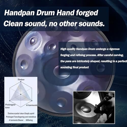Handpan Drum 9/10/12 Notes 22 Inch Handpan Drum 432HZ/440HZ D minor, harmonic percussion for sound healing, personal meditation, yoga (Gold)(Size:9 Notes(440HZ))