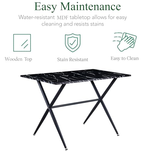 Dining Table Set for 4 Marbled Kitchen Table with 2 Dining Benches, 3 Piece Dining Room Set for Small Space and Apartment Home Kitchen (White and White)