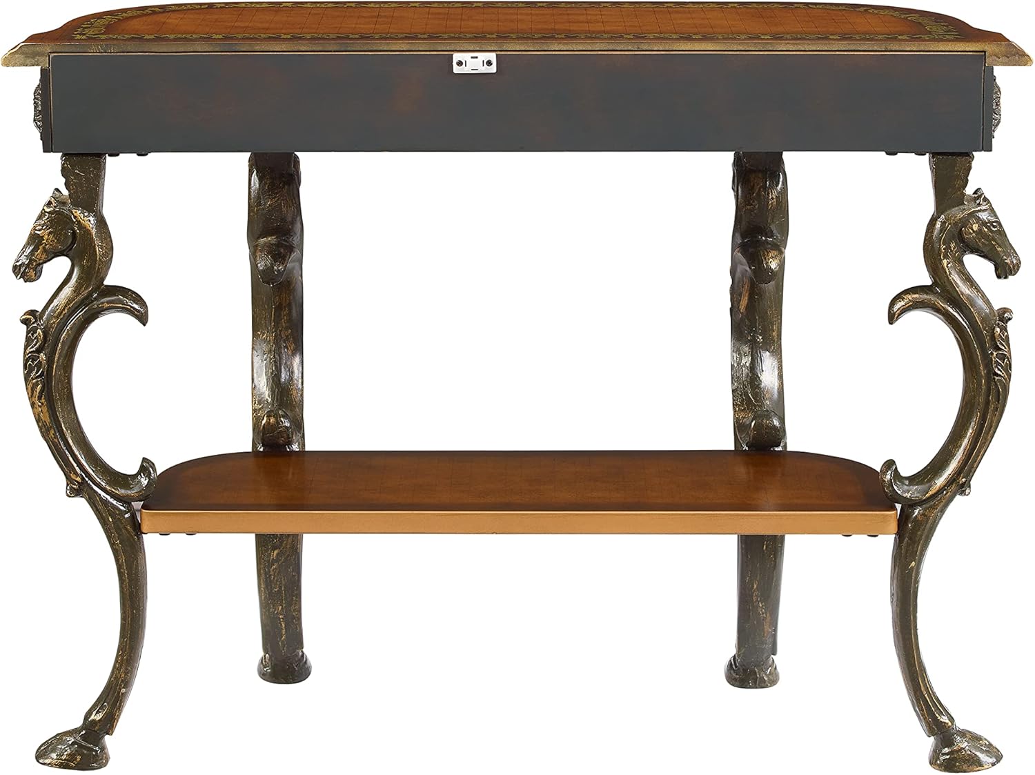 Powell Furniture Masterpiece Floral Demilune Powell Console Table, Brown and Gold 42 x 31.5 x 15.5
