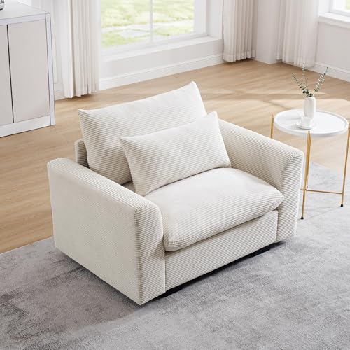 SLEERWAY Oversized Accent Chair for Living Room, 51" Comfy Corduroy Sofa with Lumbar Pillow, Modern Oversized Single Sofa Chair and A Half with Wide Armrest for Living Room, Apartment, Office, Brown
