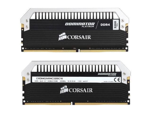 Corsair Dominator Platinum Series 64GB (4 x 16GB) DDR4 DRAM 3200MHz C16 Memory Kit