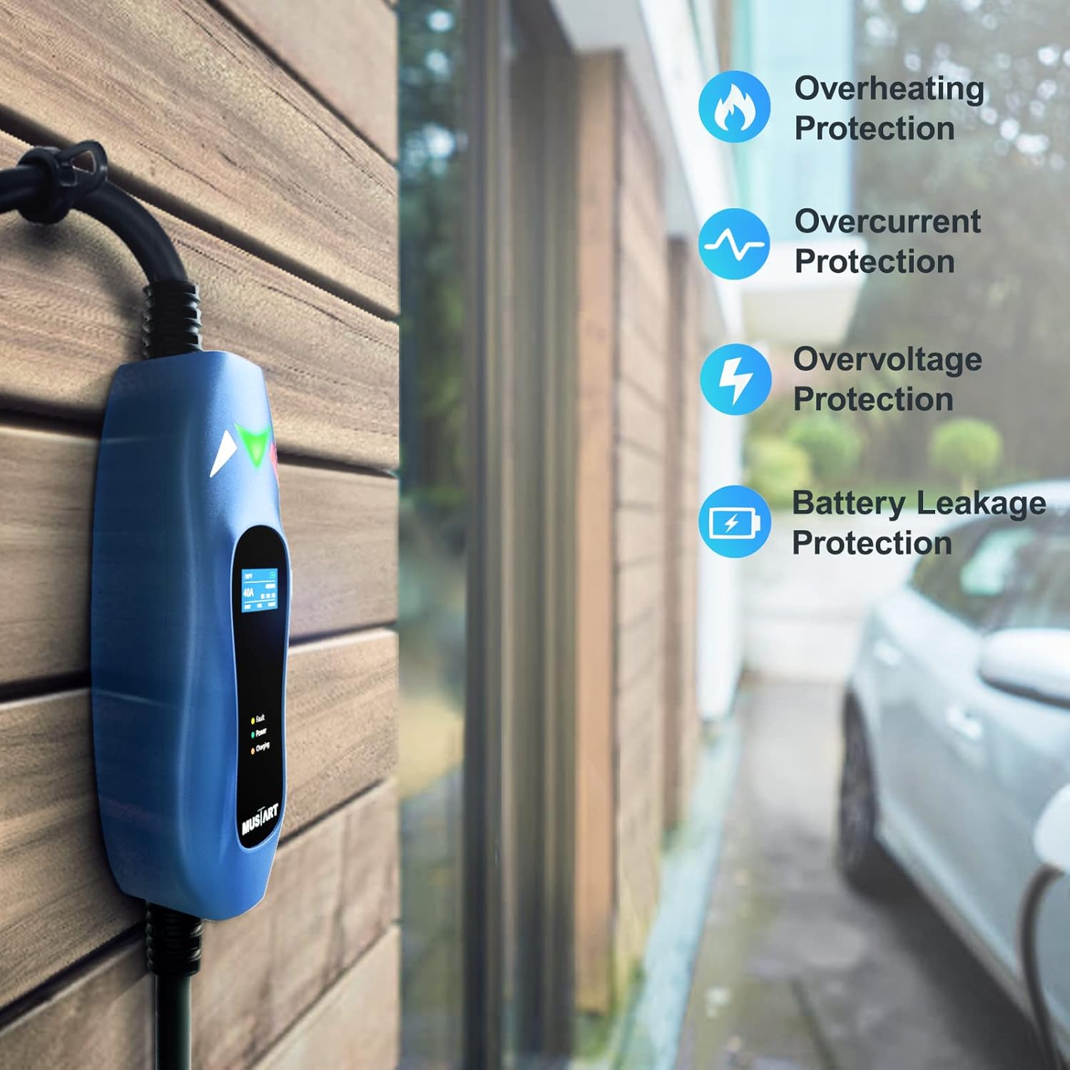 MUSTART Level 2 Portable EV Charger (240 Volt, 25ft Cable, 40 Amp), Electric Vehicle Charger Plug-in EV Charging Station with NEMA 14-50P (Update Version)