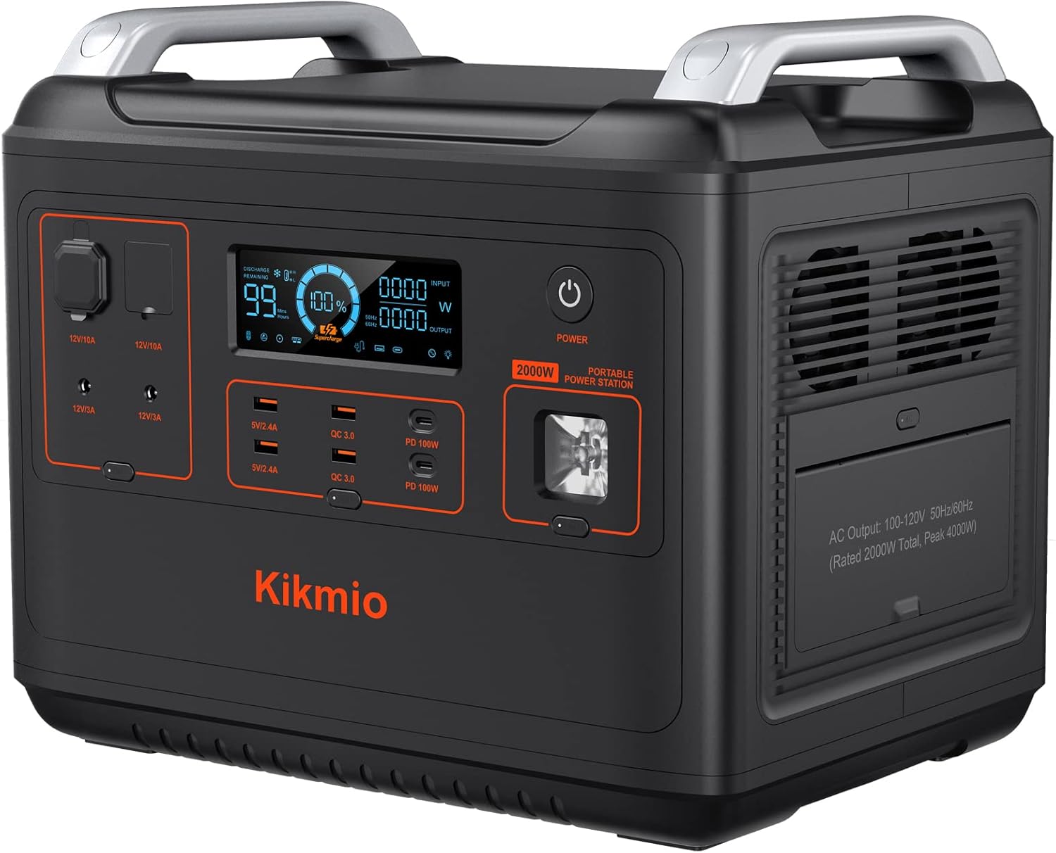 Kikmio Portable Power Station 2000W(Peak 4000W), 2000Wh Backup Battery LiFePO4 Fast Charge 1.5 Hours 100%, Solar Generator with 6 110V AC Outlet for Outdoors Home CPAP Camping Travel Emergency