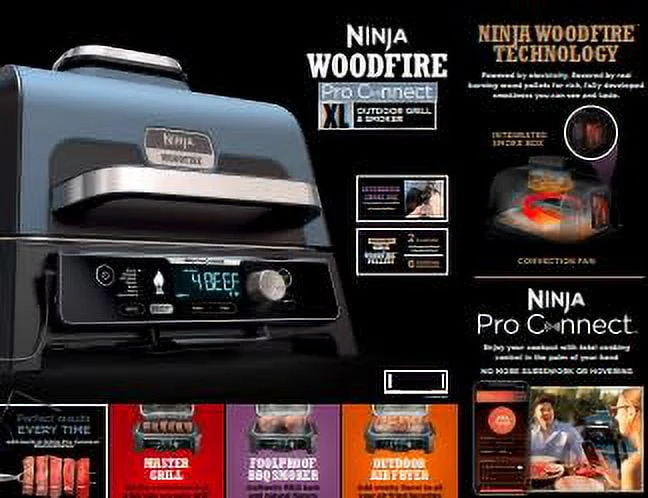 Ninja Woodfire ProConnect XL Outdoor 7-in-1 Grill & Smoker, App Enabled, Outdoor Air Fryer, Woodfire Technology, OG900