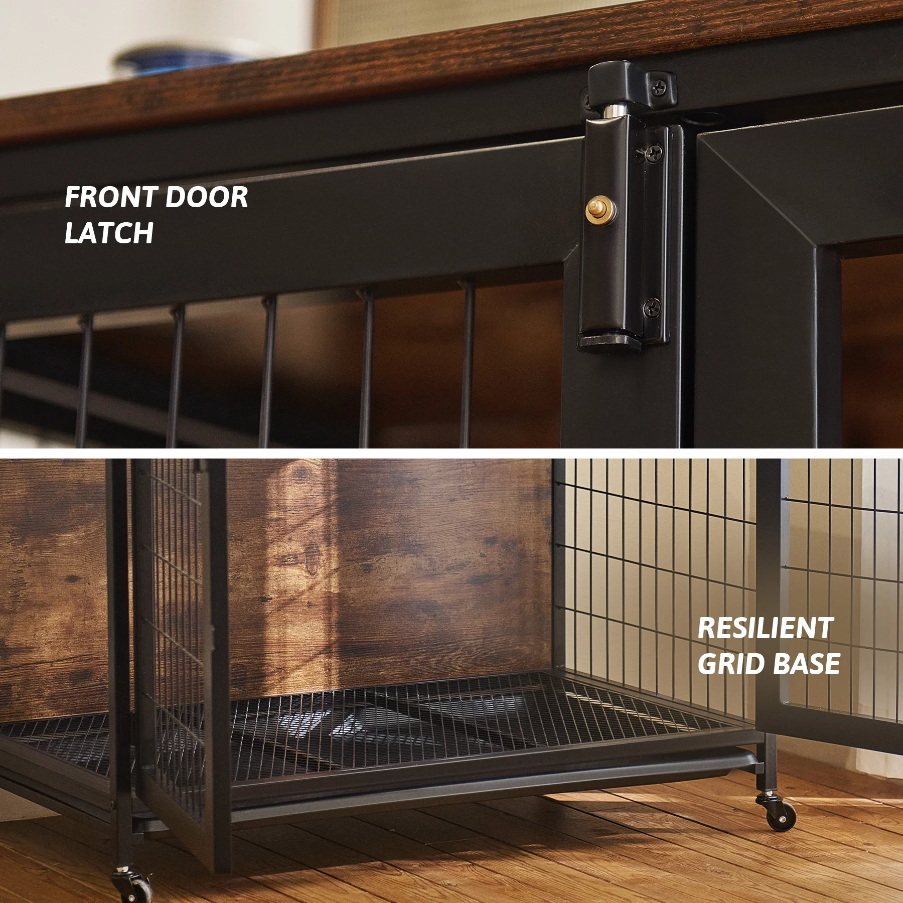 CO-Z Wooden Dog Crate End Table Triple Door Kennel with Wheels for Large Medium Dogs