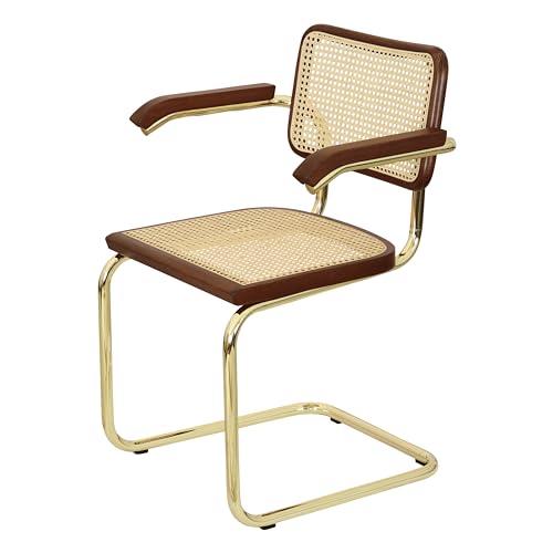 Breuer Chair Company Marcel Breuer Cesca Cane Cantilever Armchair Arm Chair w/Brass Steel Frame Black Wood & Black Cane