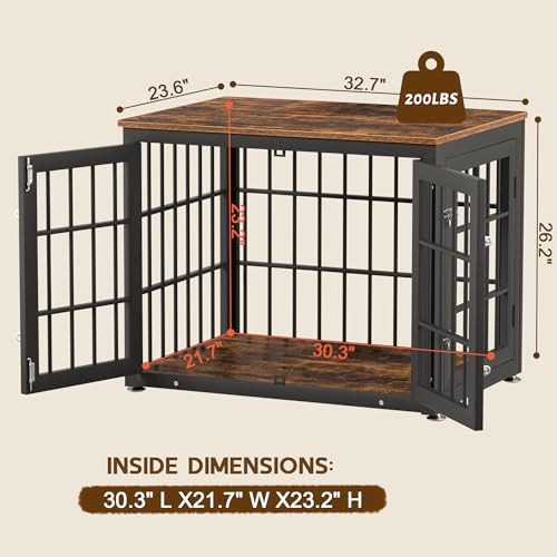 48 Inch Heavy Duty Dog Crate Furniture for Large Dogs, Decorative Pet House End Table, Extra Large Wooden Cage Kennel Furniture Indoor, Natural and White