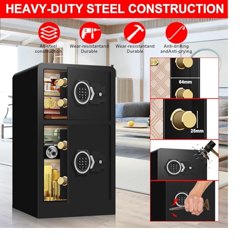 7.2Cu ft Extra Large Home Safes Water and Fireproof with Two Departments, Large Fireproof Safe for Home Use With Hidden Compartment, Separate Lock Box and Led Light (Large Safe)