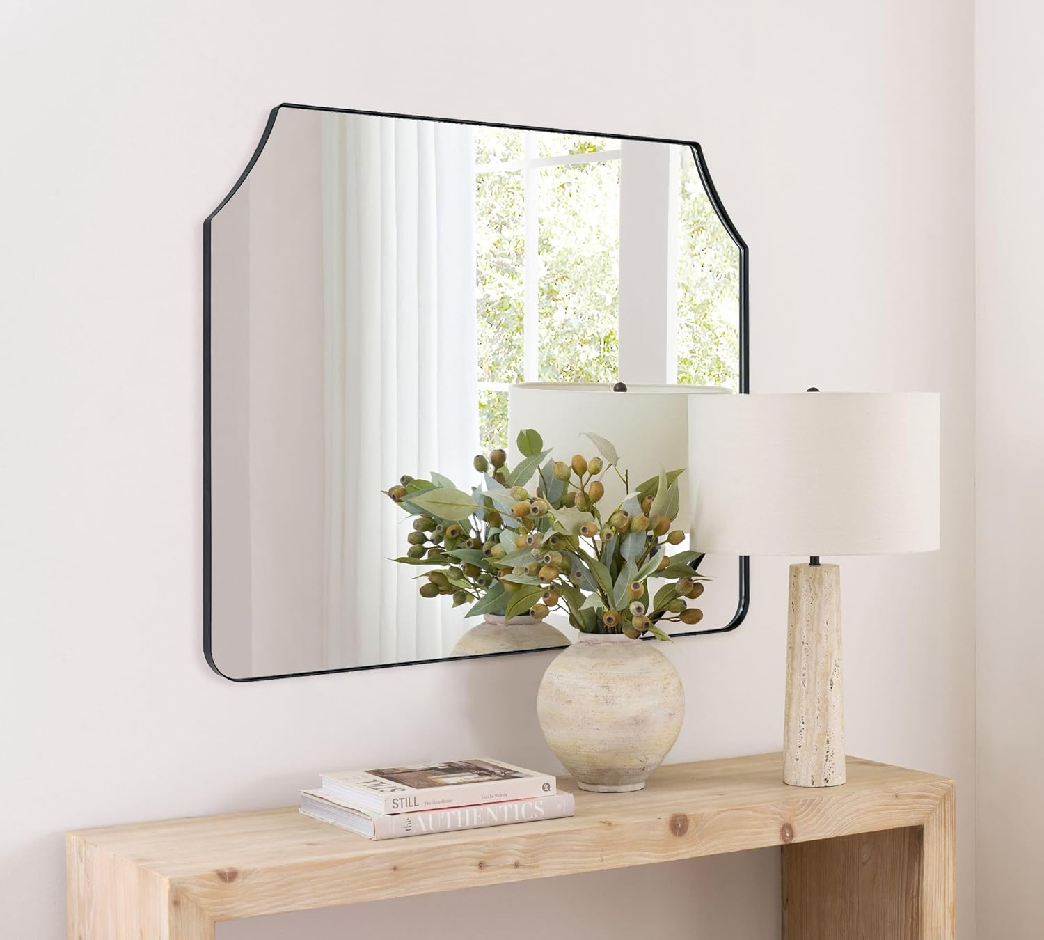 Large Black Arched Mantel Mirror Arch Matt Black Fireplace Mirror for Bathroom or Living Room 32x40''