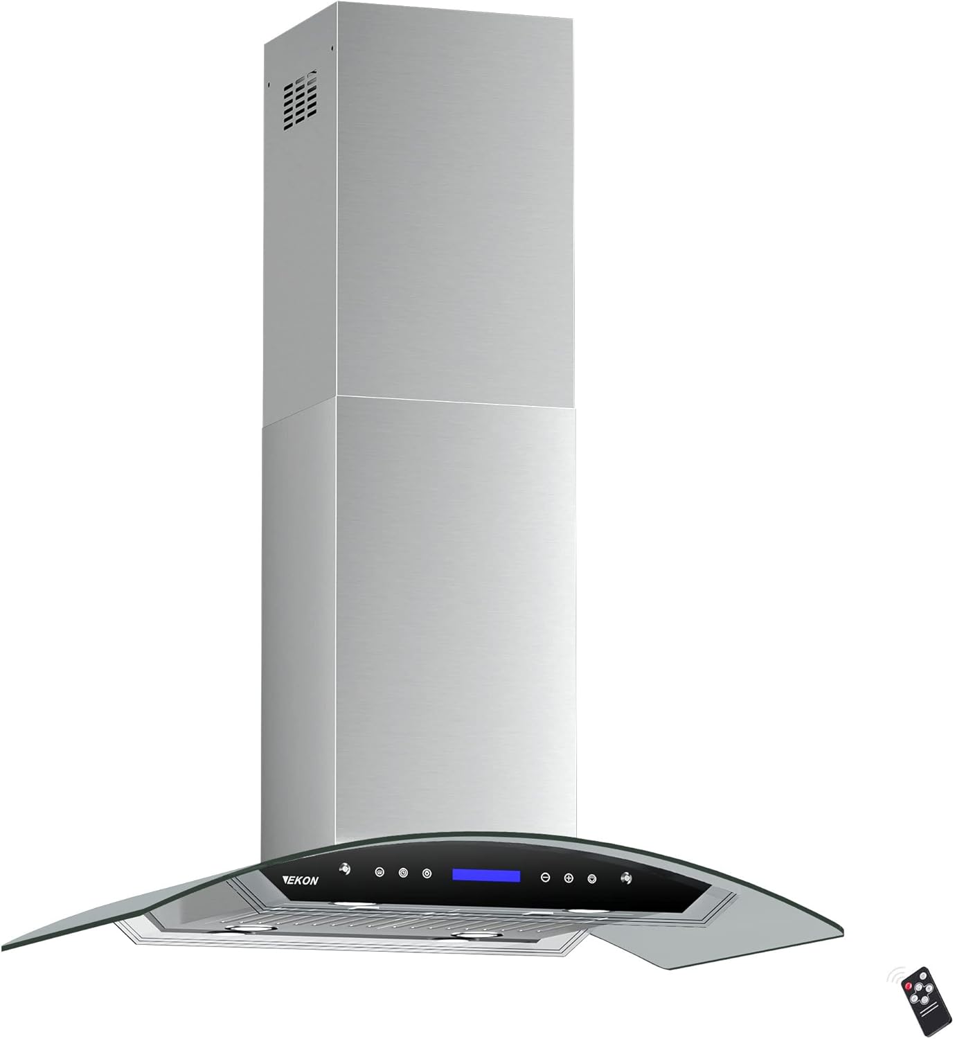 EKON 36"Island Mount Range Hood,900 CFM Ducted Range Hood with 4 Speed Fan,Stainless Steel& Tempered Glass Range Hood 36 inch NAIS01-36"