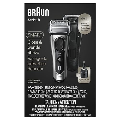 Braun Series 8 Electric Razor for Men, with 4+1 Shaving Elements & Precision Long Hair Trimmer, Close & Gentle Even on Dense Beards, Wet & Dry Electric Razor with 60min Runtime, 8517s Galvano Silver