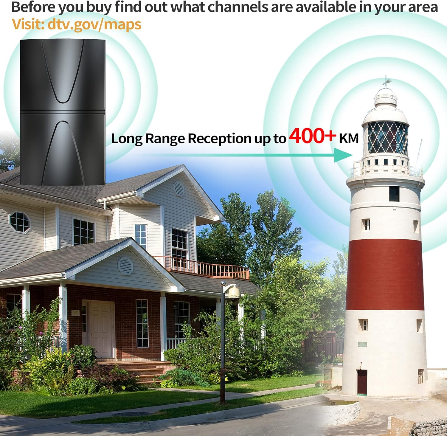 2022 Amplified HD TV Antenna, Indoor/Outdoor Digital Antenna up to 400 Miles Range-Support 4K 1080P All TVs HD Local Channels 360° Reception-with Smart Amplifier Signal Booster/35FT Coaxial Cable