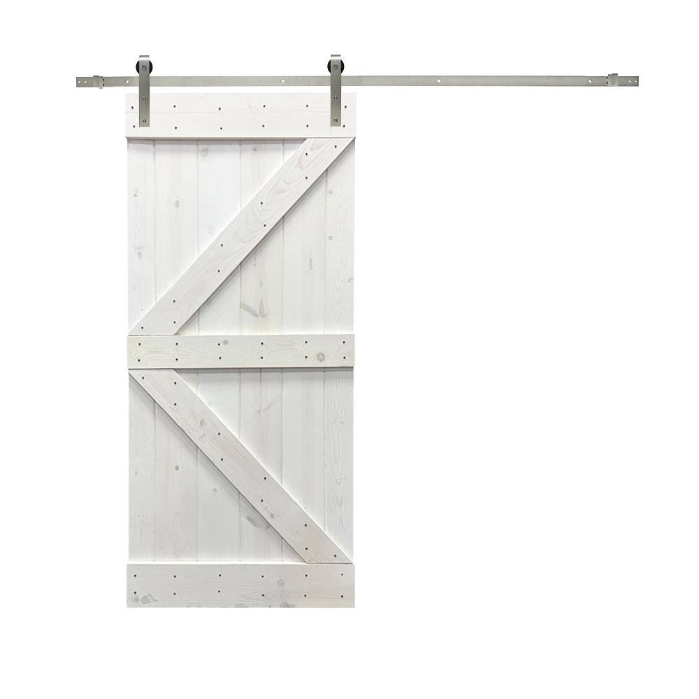 CALHOME K Series 36 in. L x 84 in. H Solid White Stained Knotty Pine Wood Interior Sliding Barn Door with Hardware Kit