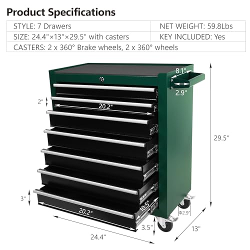 5 Drawers Rolling Tool Chest Cabinet with Wheels, Tool Storage Cart and Tool Box Organizer with 7 Extra Storage Boxes for Garage, Warehouse and Workshop, Blue & Grey