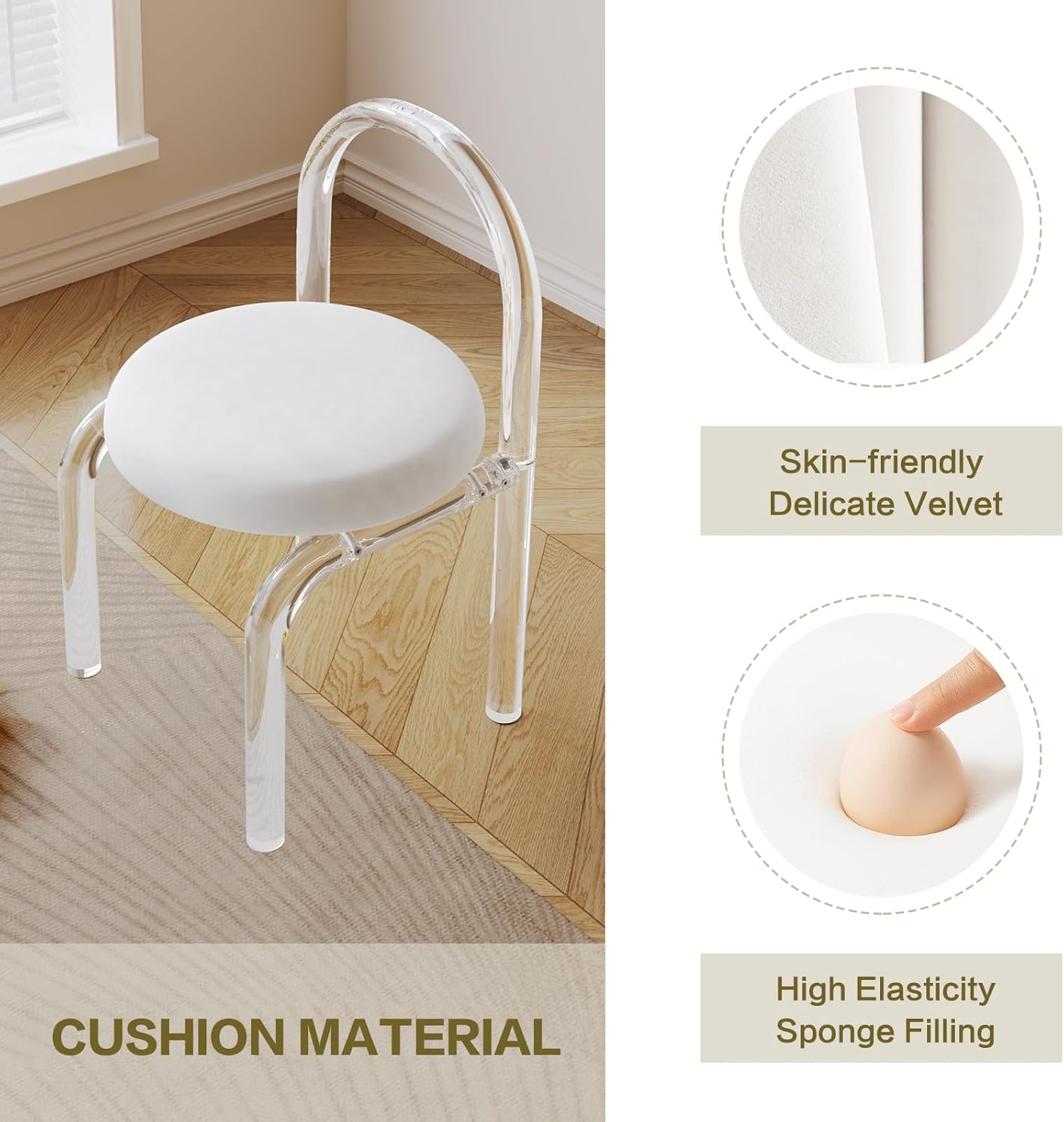 Acrylic Transparent Modern Chair Transparent Fluid Style, Bedroom Makeup Chair, Casual Light Luxury Dining Chair, Weight Capacity 330Lb Clear