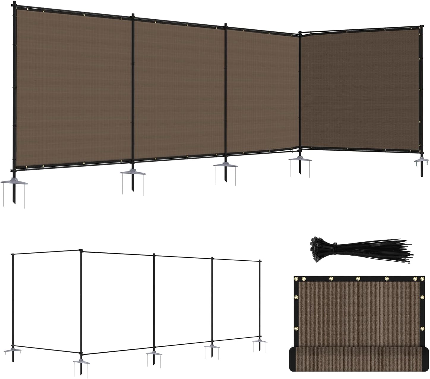 6'Hx24'L Privacy Fence Set with Poles and Rails Ground Spikes Fence Kit for Yard Patio Garden Pool (Brown)
