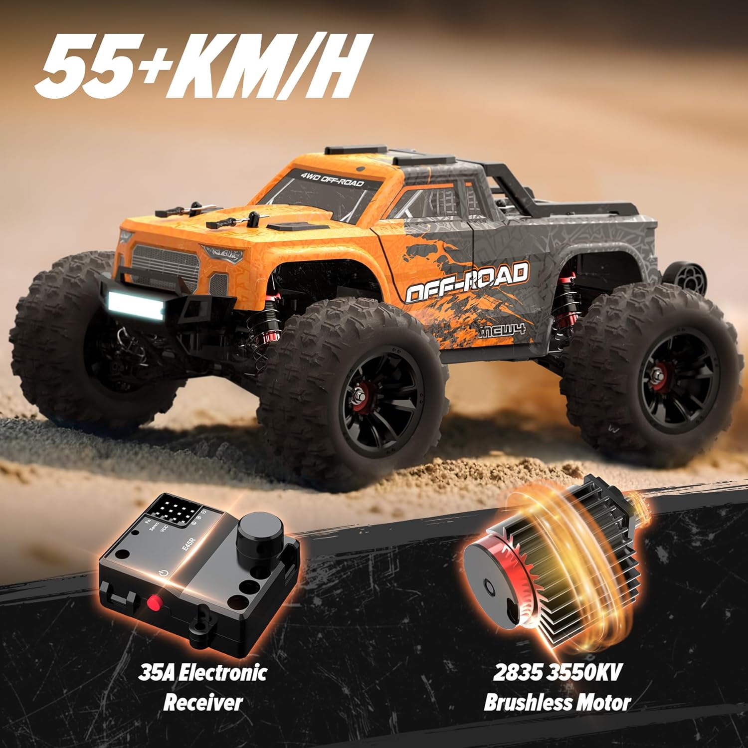 Hosim 1:16 55+KMH 4WD Fast Remote Control Truck 1:10 Scale 60+KMH Brushless Rc Cars for Adults Boys