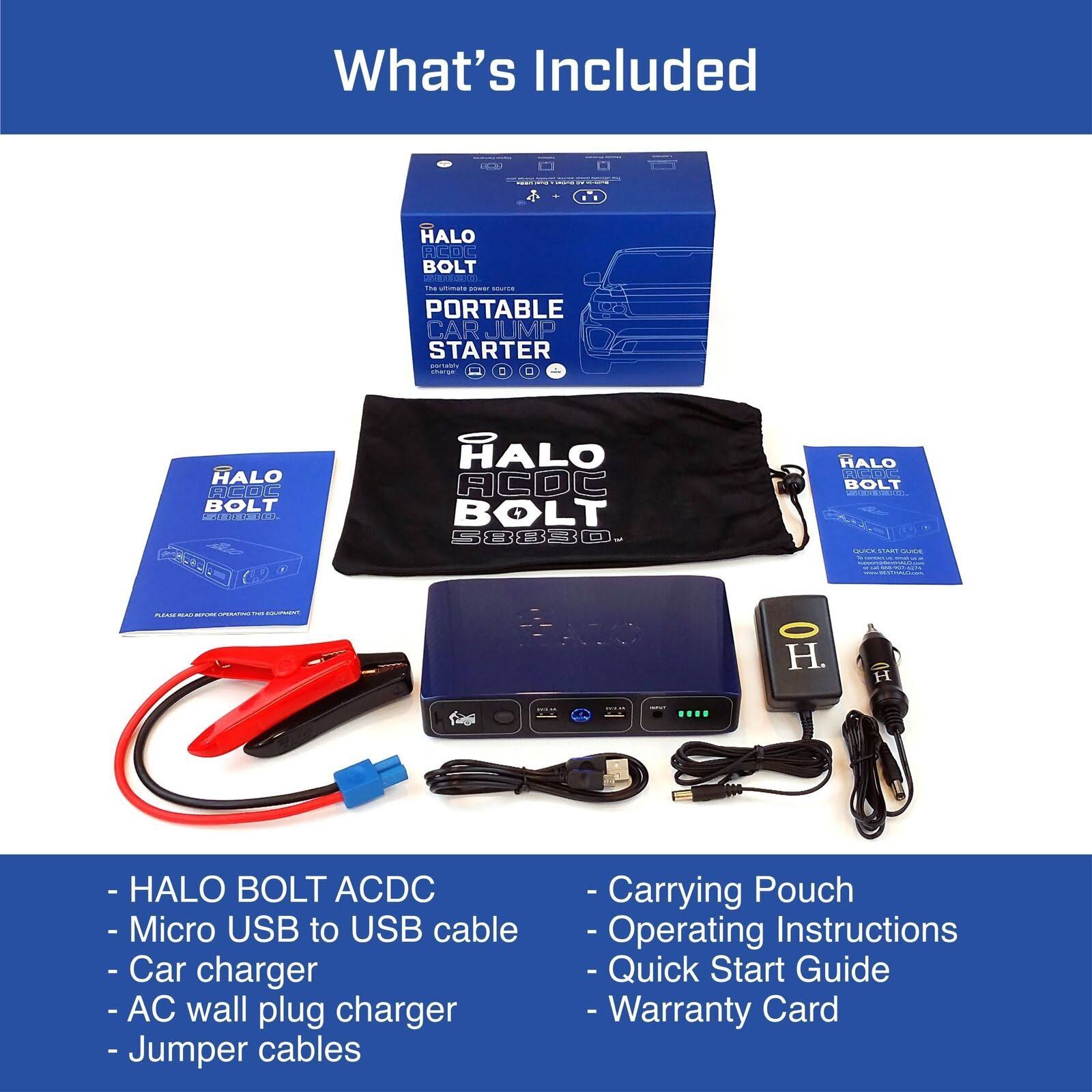 Halo Bolt 58830 mWh Portable Phone Laptop Charger Car Jump Starter with AC Outlet and Car Charger (Gold)