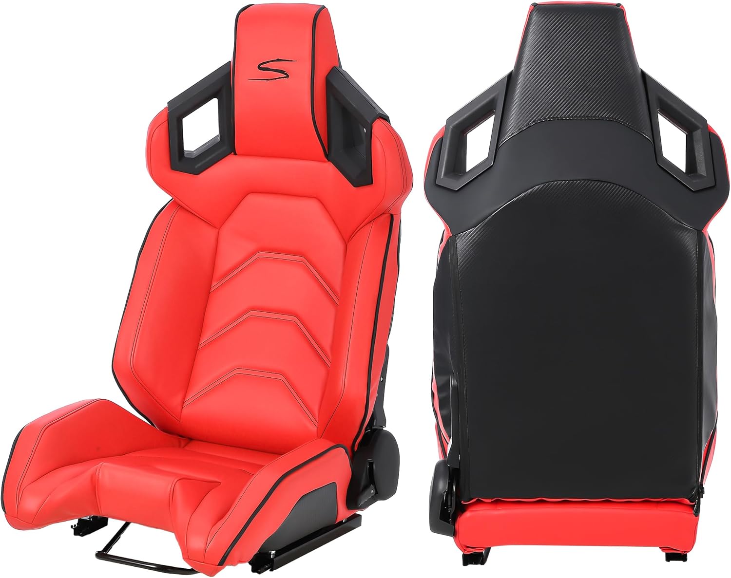 MAROUTE 1 Piece Universal Racing Seats with Dual Lock Sliders, PU Leather, Racing Bucket Seats, 23.6"×19.7"×37.4", Red+Black Stitching Racing Seat, Passenger Side