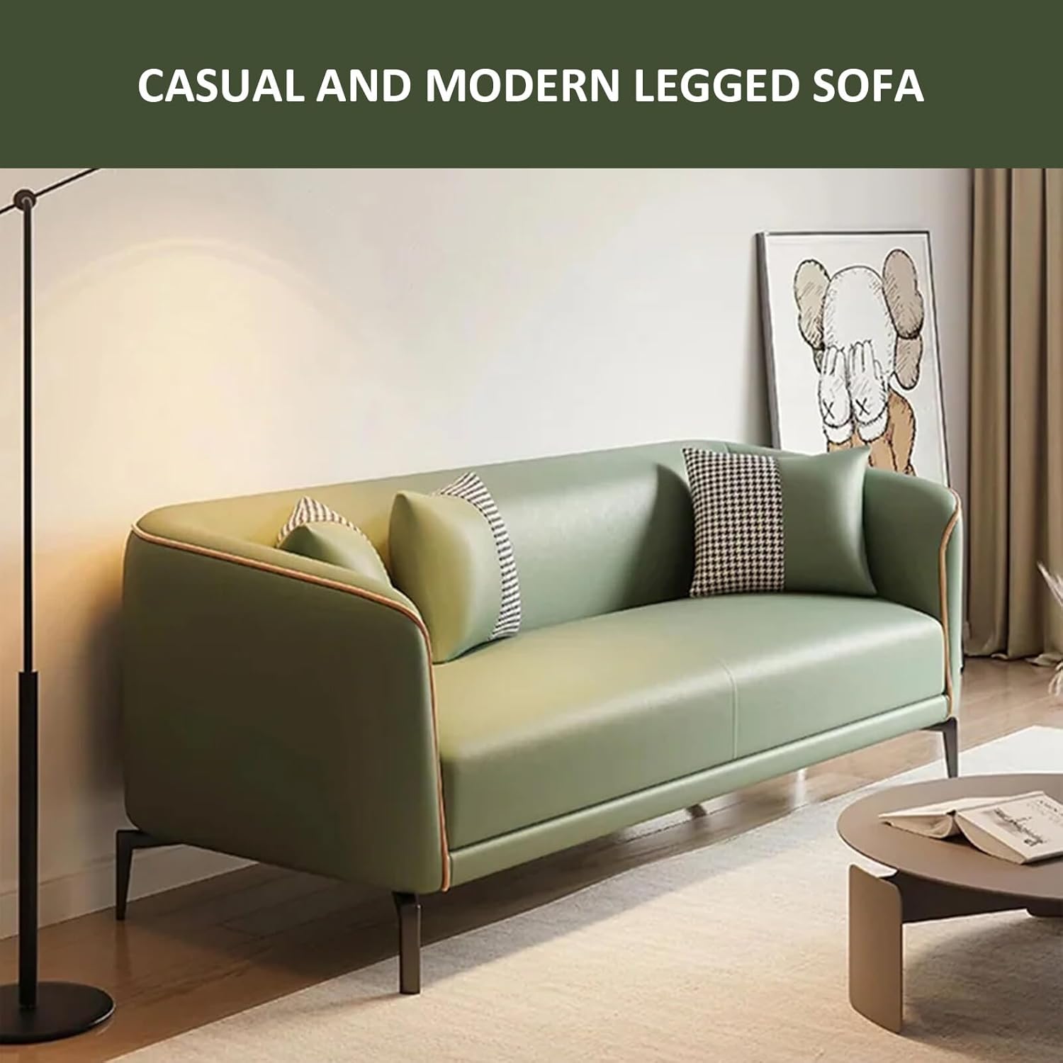 Sectional Sofa Couch Convertible L Shaped Couches with Solid Wooden Frame & Padded Cushions Chair with Durable Square Metal Legs (Vitality Orange+Ivory White, 56.69" L*25.98" W*25.2" H)