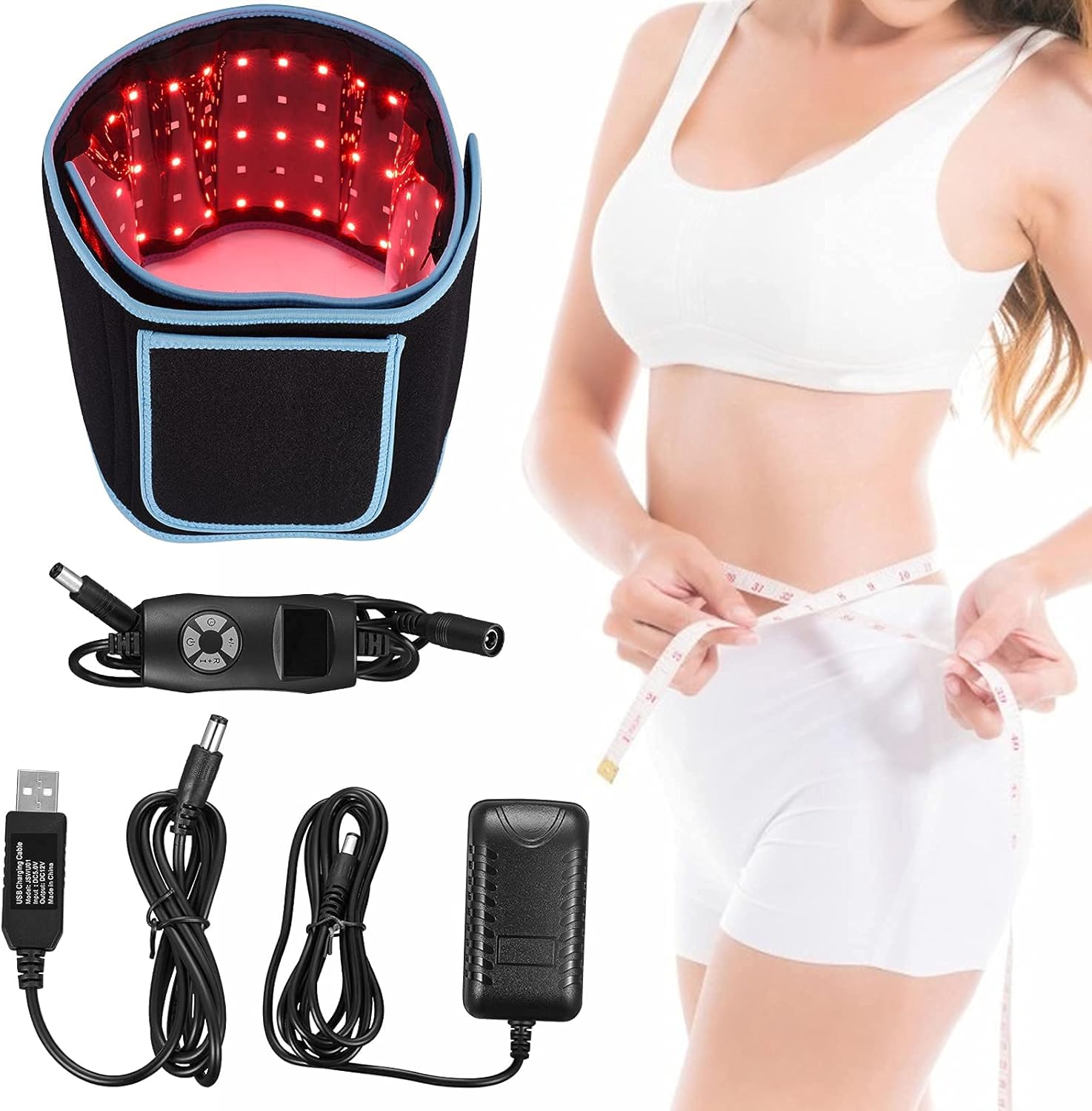 Red Infrared Light Therapy Device, Waist Belt,660nm LED Red Light and 850nm Near-Infrared Light are Used for Pain Relief and Muscle Relaxation,Red Light Therapy for Body(Blue）.